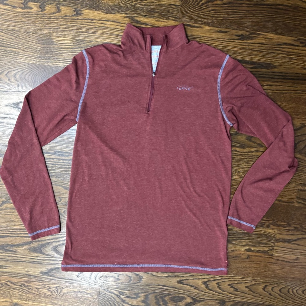 Orvis Trout Bum 1/4 Zip Maroon Mock Neck Long Sleeve Pullover Men's M